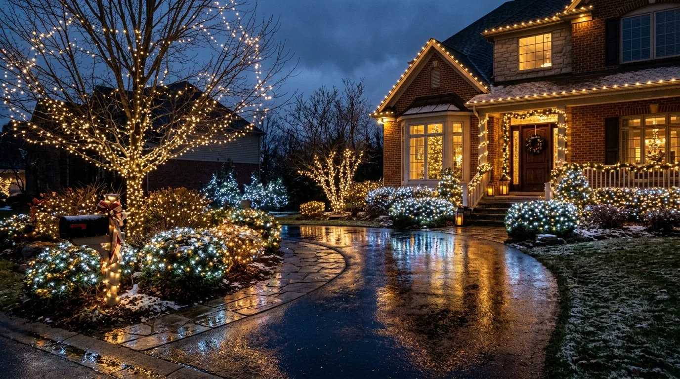 Front Yard Trees Wrapped in Twinkling Lights